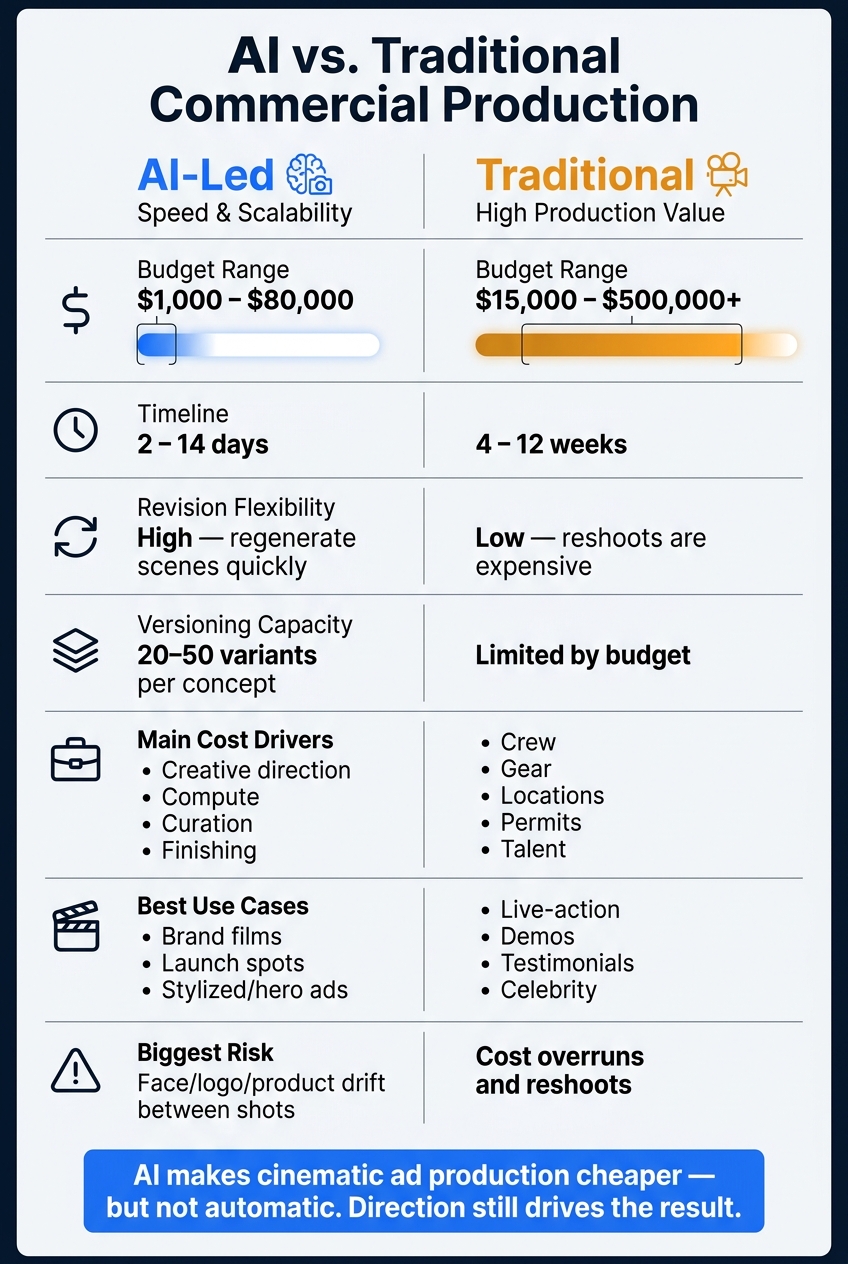 AI vs. Traditional Commercial Production: Cost, Timeline & Quality Compared