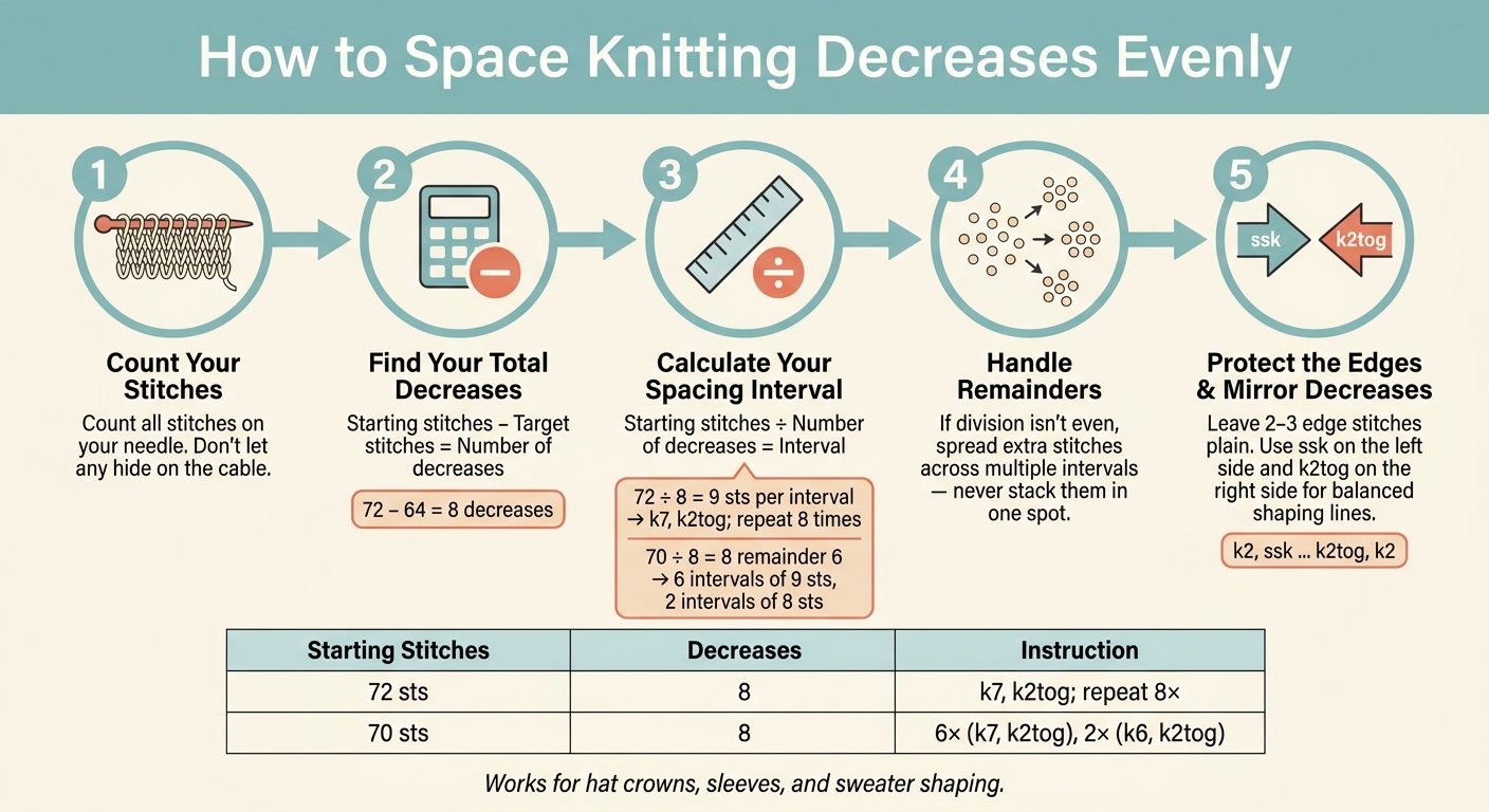 How to Space Knitting Decreases Evenly: Step-by-Step Formula