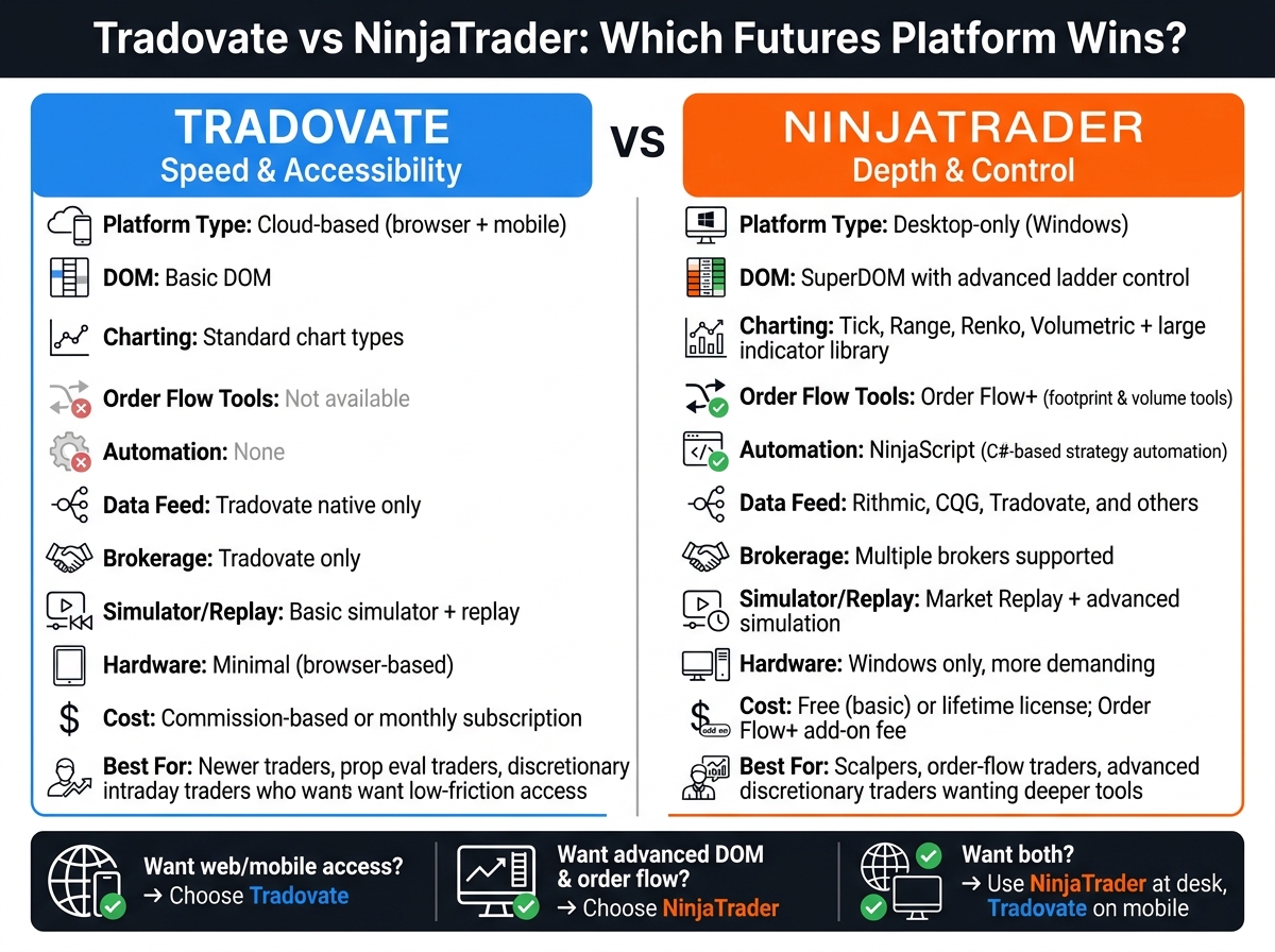 Tradovate vs NinjaTrader: Side-by-Side Platform Comparison