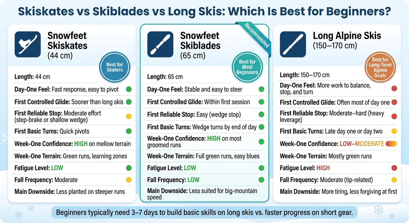 Skiskates vs Skiblades vs Long Skis: Beginner Comparison Chart