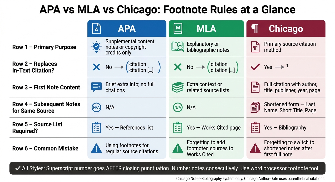 APA vs MLA vs Chicago Footnotes: Quick Style Guide
