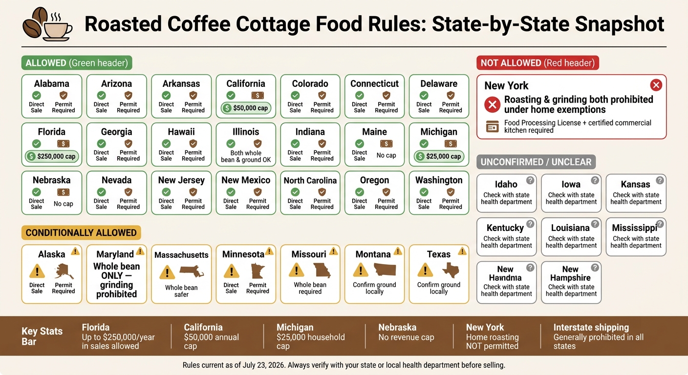 Roasted Coffee Cottage Food Rules by State: Quick-Reference Guide