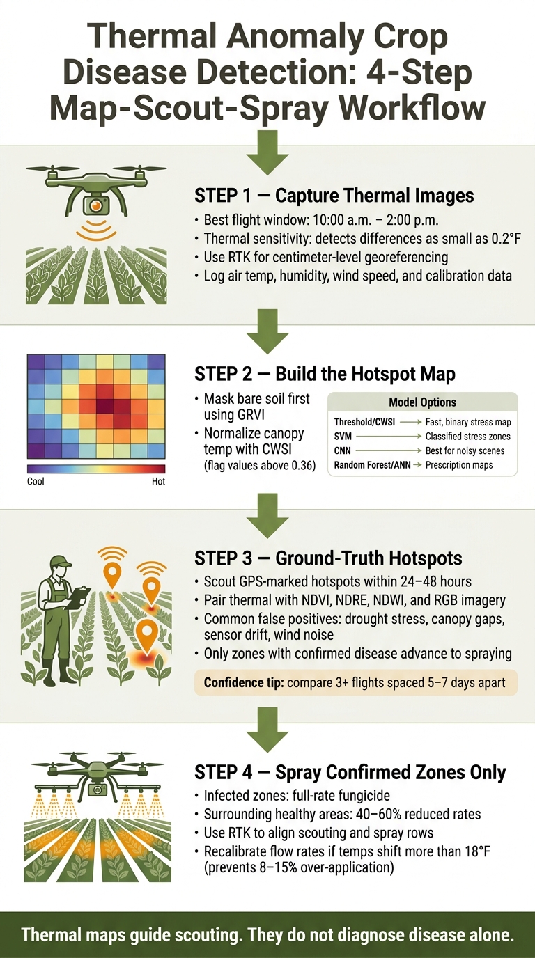 Thermal Anomaly Crop Disease Detection: 4-Step Map-Scout-Spray Workflow