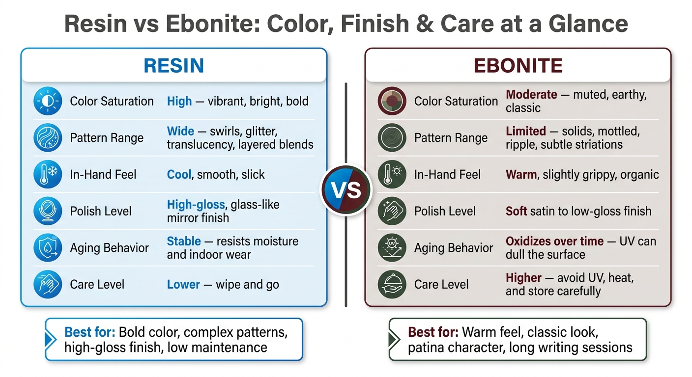 Resin vs Ebonite Pens: Color, Finish & Care Comparison