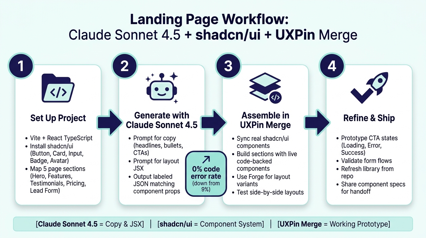 Landing Page Workflow: Claude + shadcn/ui + UXPin Merge