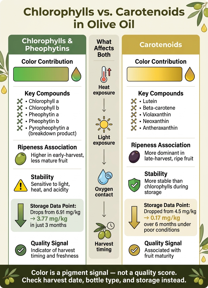 Chlorophylls vs. Carotenoids in Olive Oil: Color, Stability & Quality Signals