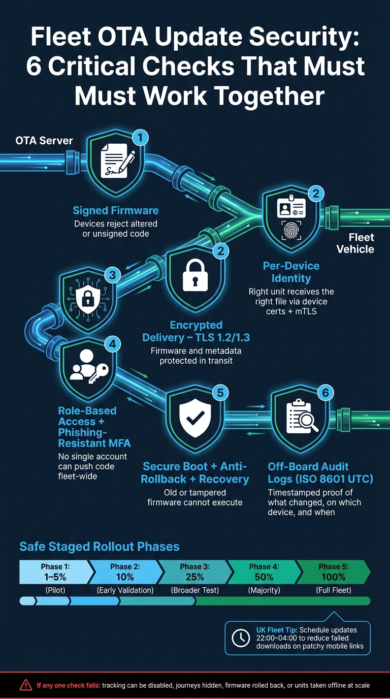 Fleet OTA Update Security: 6 Critical Checks That Must Work Together