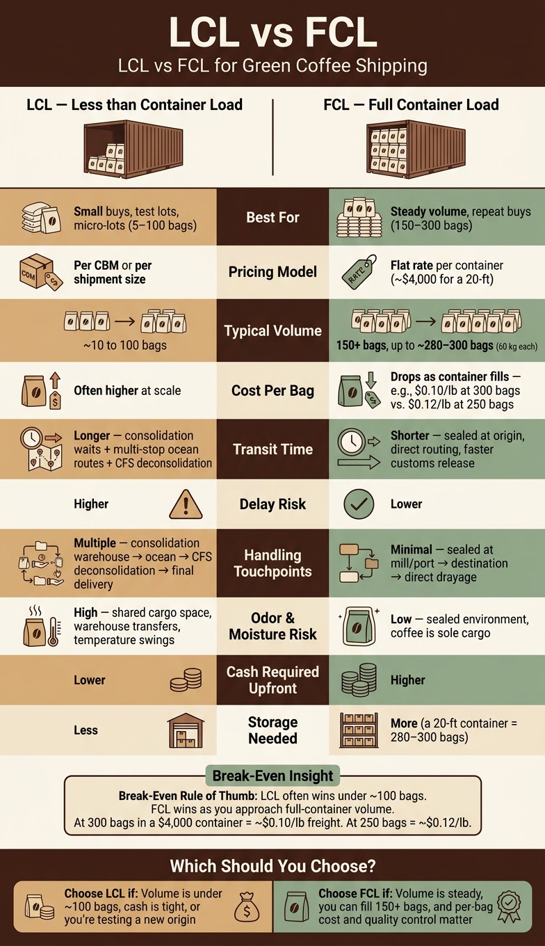 LCL vs FCL for Green Coffee: Cost, Risk & Transit Comparison