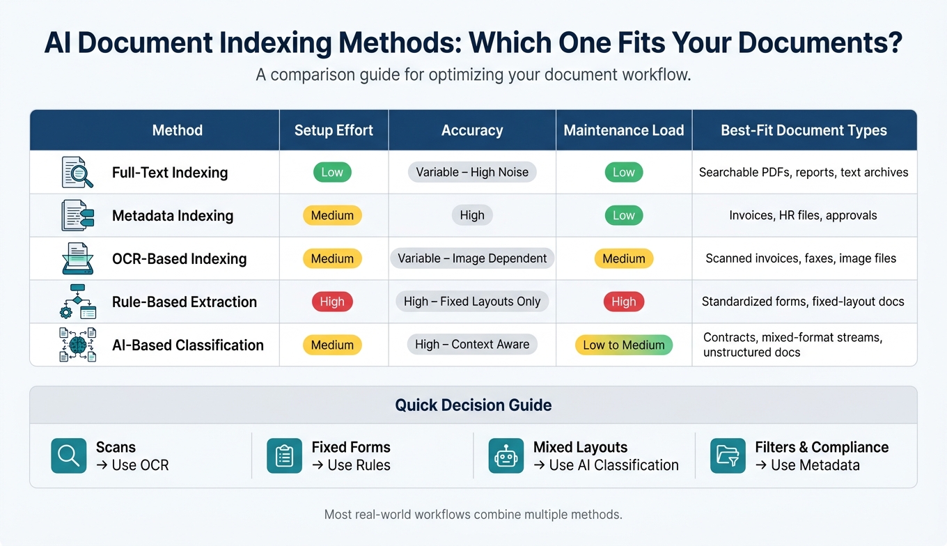 AI Document Indexing Methods: Quick Comparison Guide
