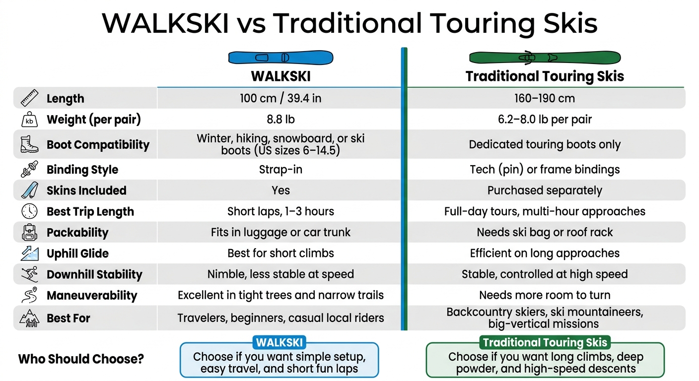 WALKSKI vs Traditional Touring Skis: Side-by-Side Comparison