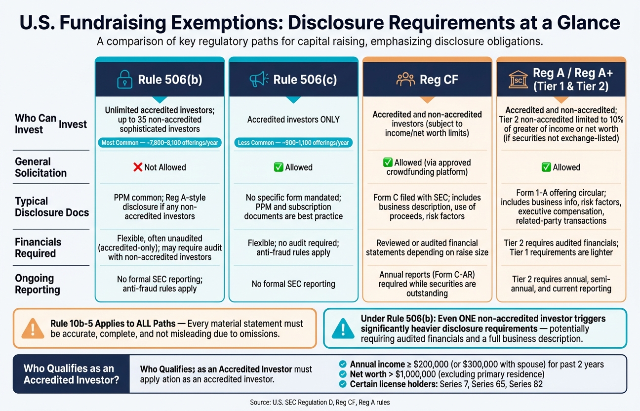 U.S. Fundraising Exemptions: Disclosure Requirements at a Glance