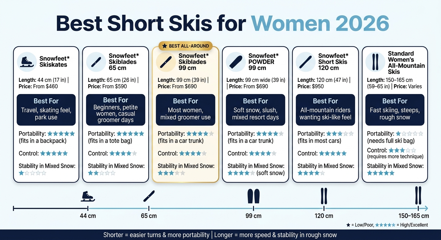 Best Short Skis for Women 2026: Side-by-Side Comparison
