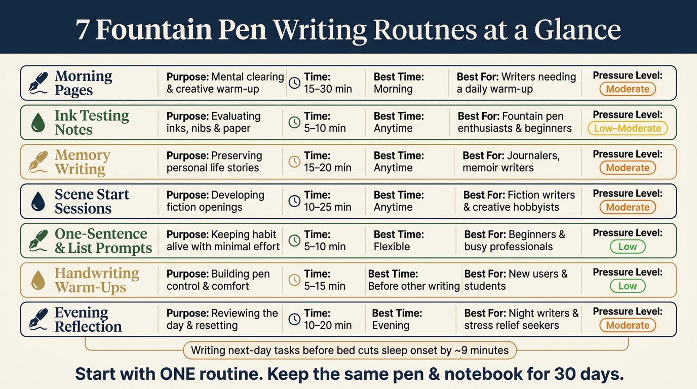 7 Fountain Pen Writing Routines: Quick Comparison Guide