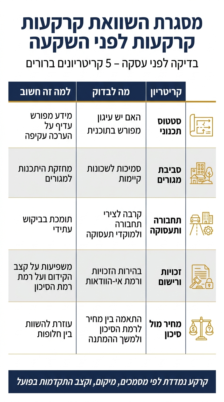 מסגרת השוואת קרקעות: 5 קריטריונים למשקיע חכם