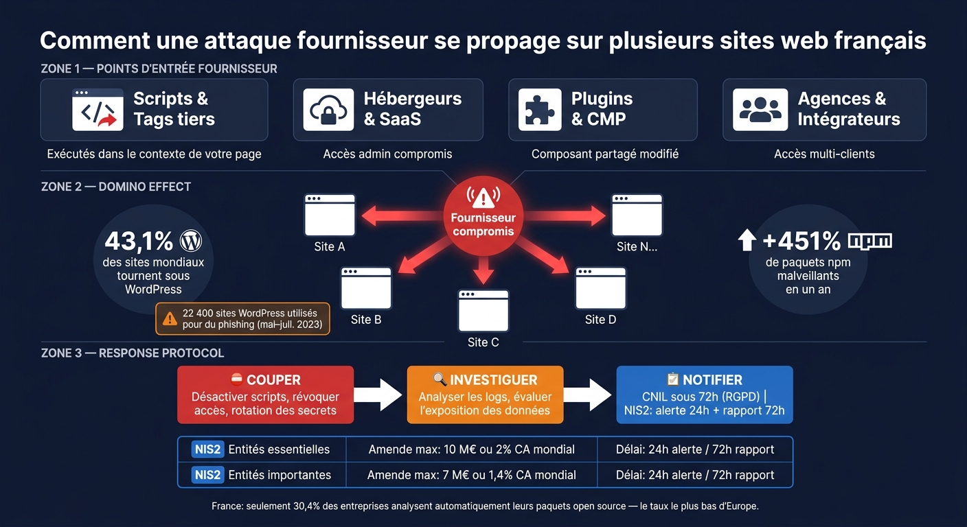 Supply chain attack: how one compromised vendor hits multiple French websites