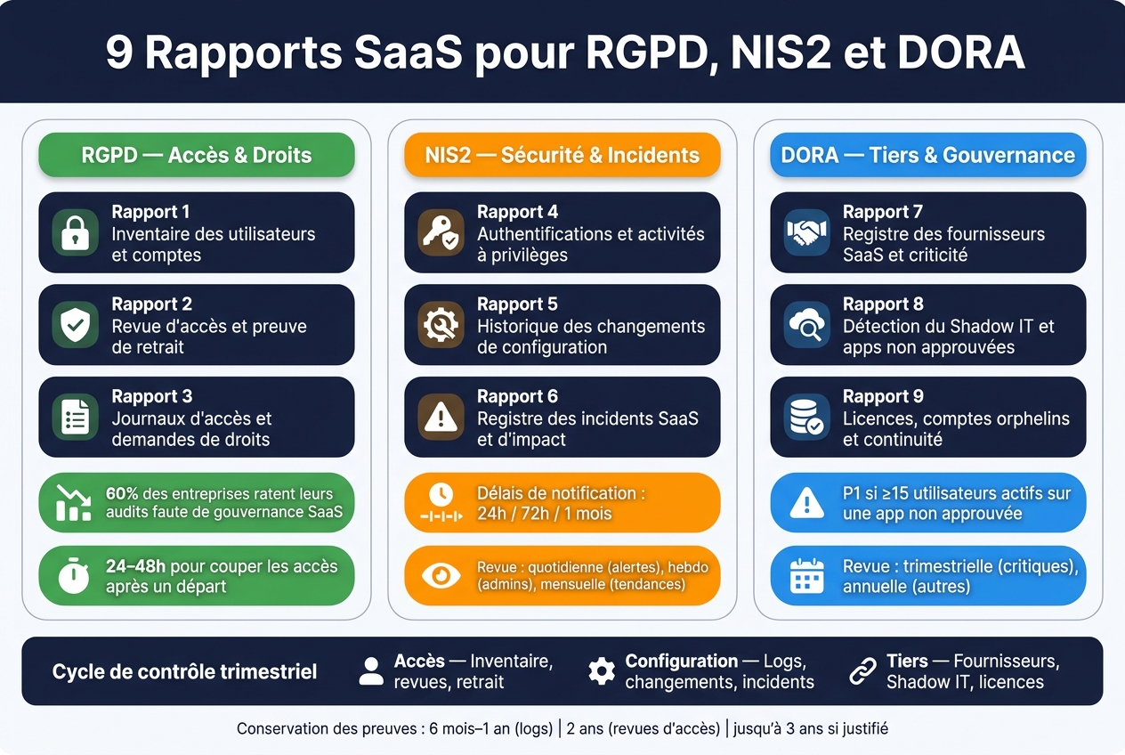 GDPR, NIS2, and DORA: nine essential SaaS reports for your audits