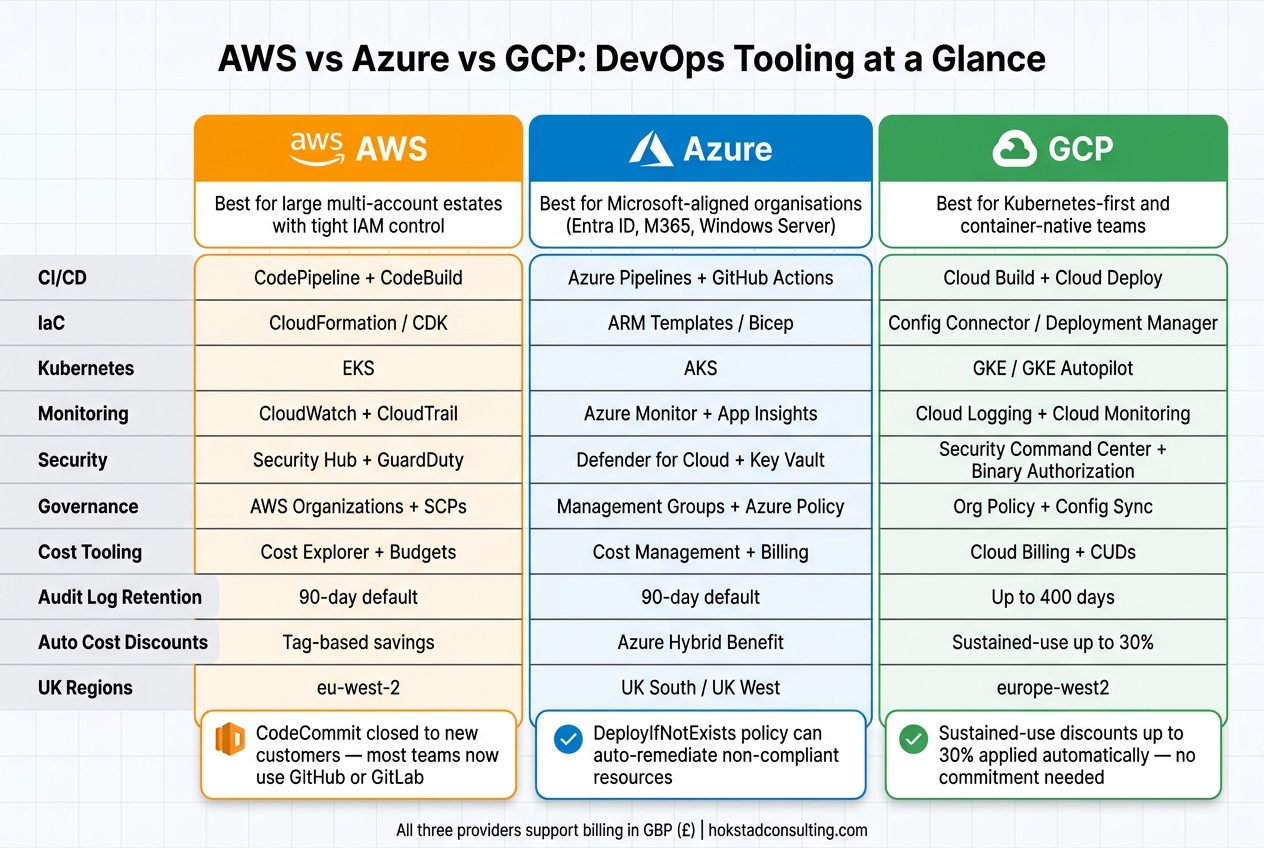 AWS vs Azure vs GCP DevOps Tools: Side-by-Side Comparison