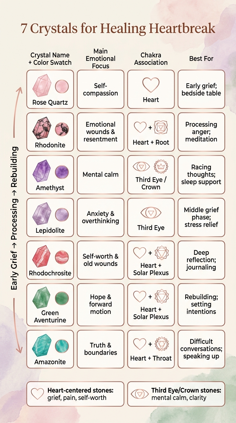 7 Crystals for Healing Heartbreak: Quick Reference Guide