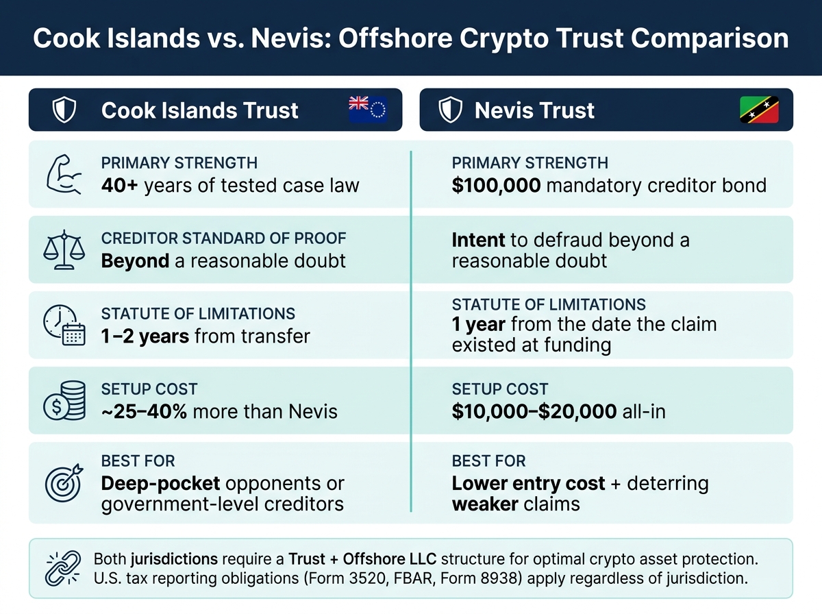 Cook Islands vs. Nevis Offshore Trust for Crypto: Side-by-Side Comparison