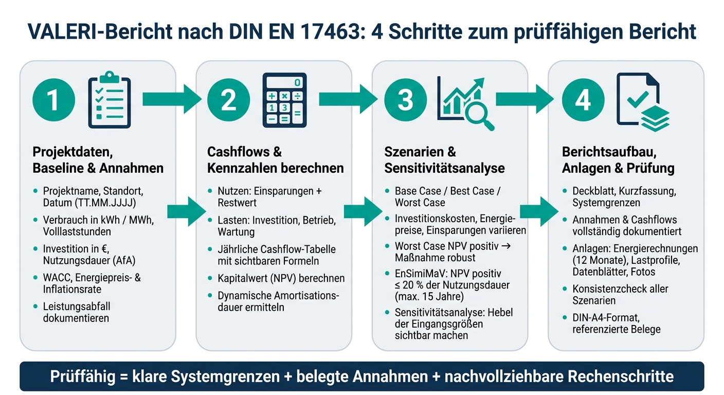 VALERI-Bericht nach DIN EN 17463: 4 Schritte zur pr&uuml;ff&auml;higen Wirtschaftlichkeitsbewertung