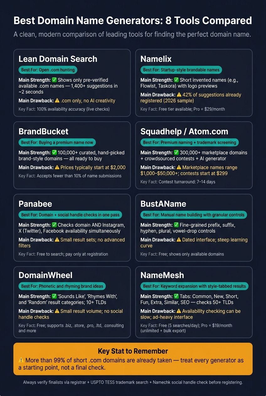 Best Domain Name Generators Compared: 8 Tools at a Glance