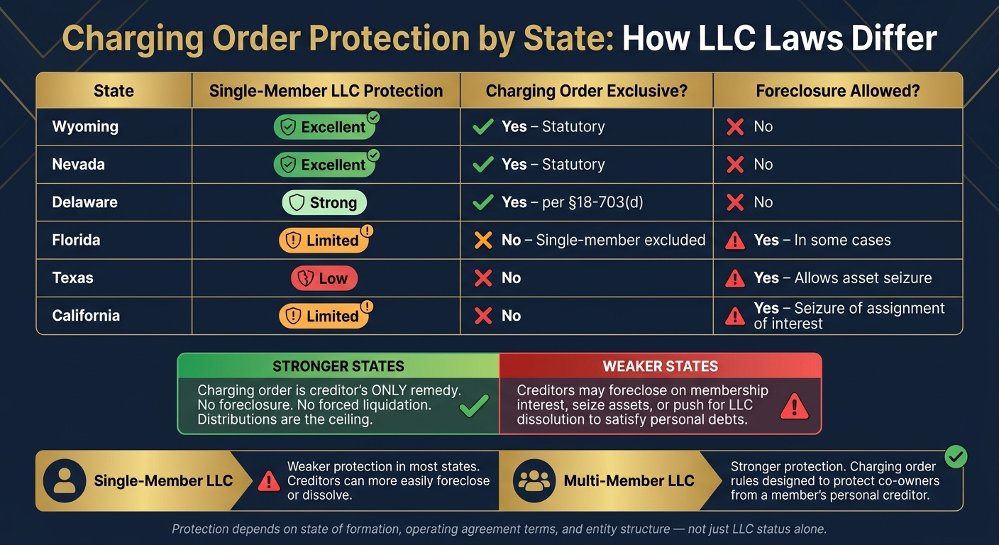 Charging Order Protection by State: LLC Asset Shield Comparison