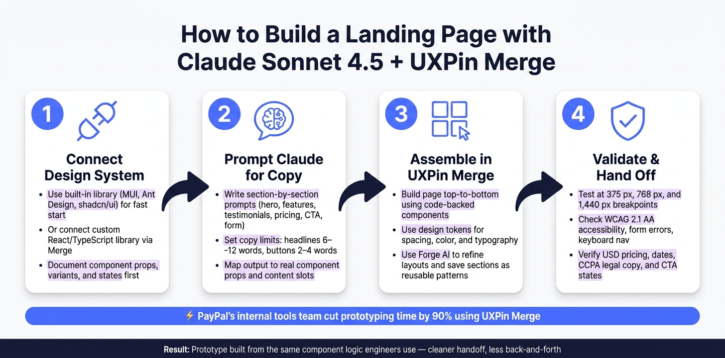 Claude Sonnet 4.5 + UXPin Merge: Landing Page Workflow