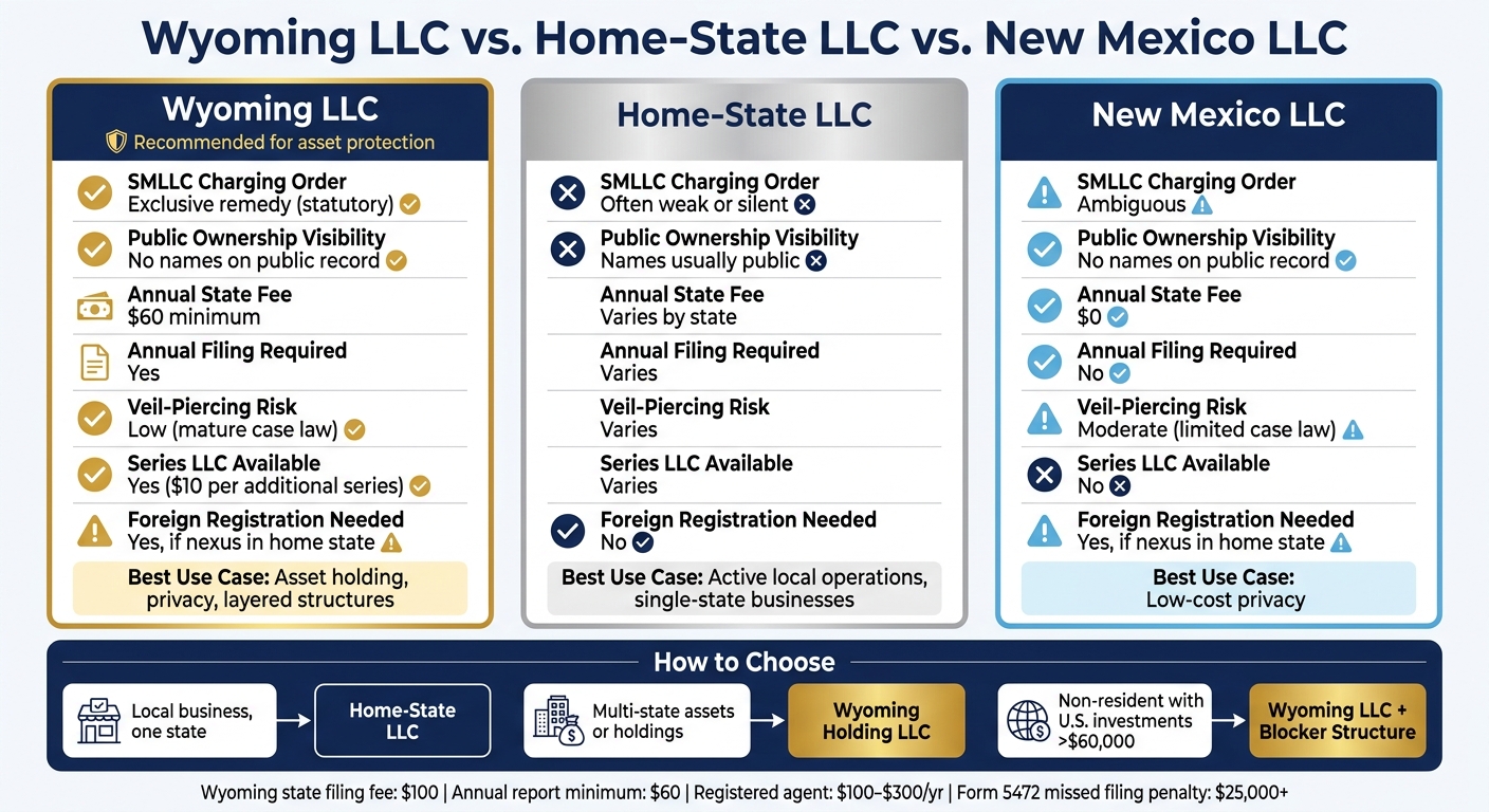 Wyoming LLC vs. Home-State LLC vs. New Mexico LLC: Side-by-Side Comparison