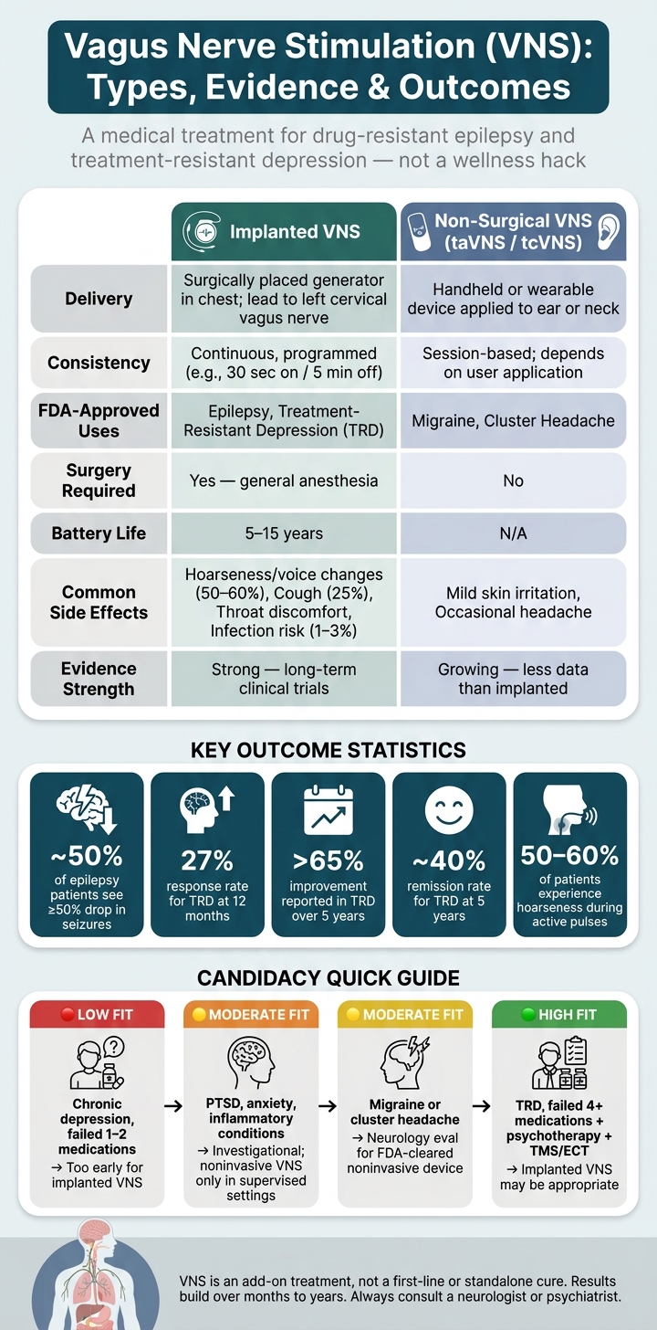 Implanted vs. Non-Surgical VNS: Evidence, Uses & Side Effects Compared