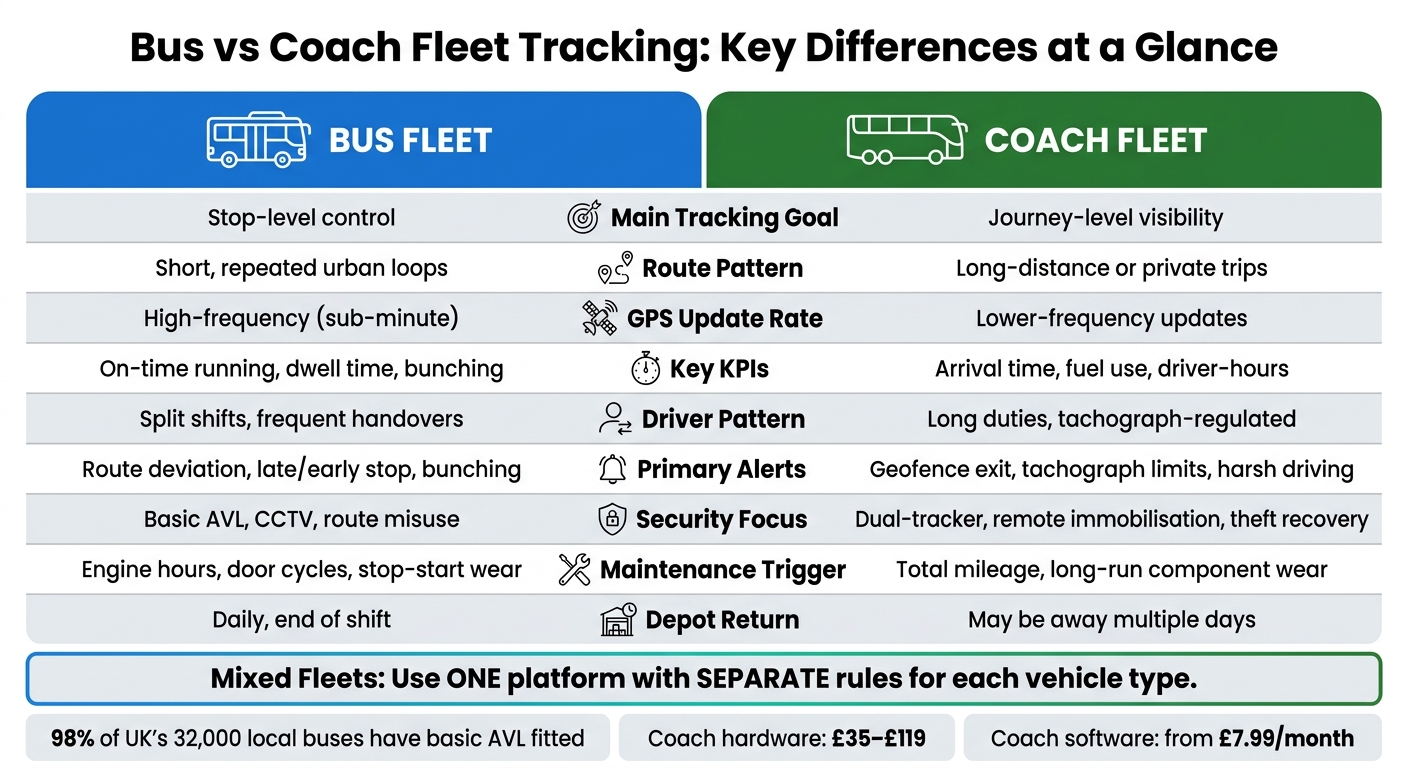 Bus vs Coach Fleet Tracking: Key Differences at a Glance