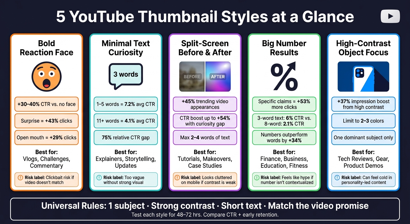5 YouTube Thumbnail Styles: CTR Data & Best Use Cases