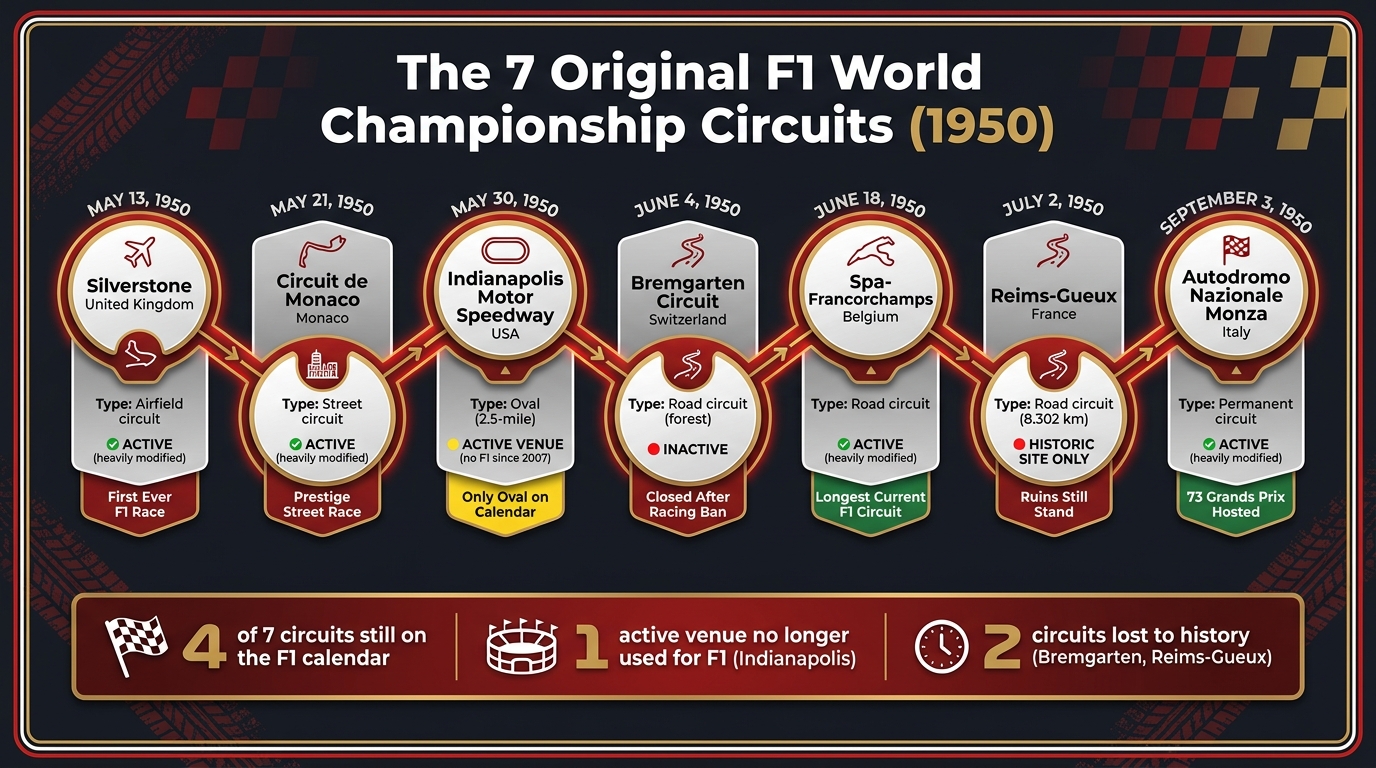 The 7 Original F1 Circuits: 1950 Season Timeline & Legacy