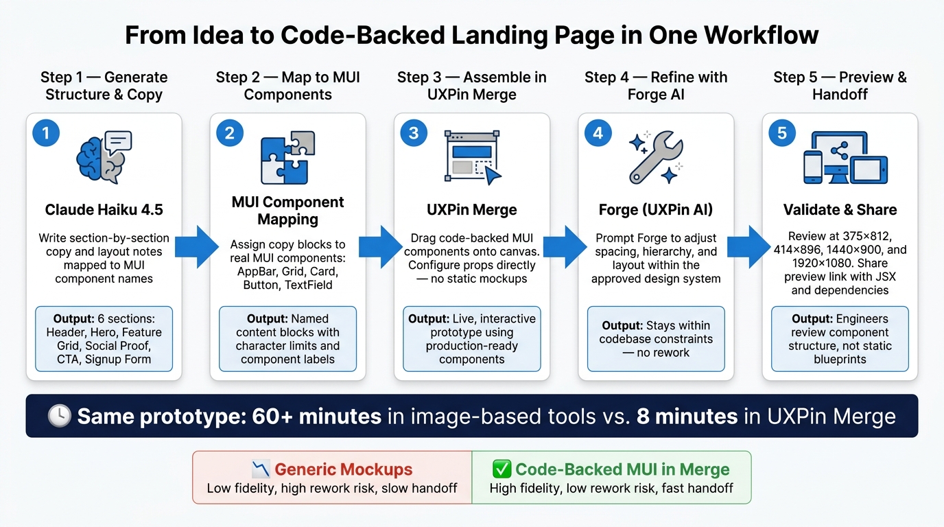 Claude Haiku 4.5 + MUI + UXPin Merge: Landing Page Workflow