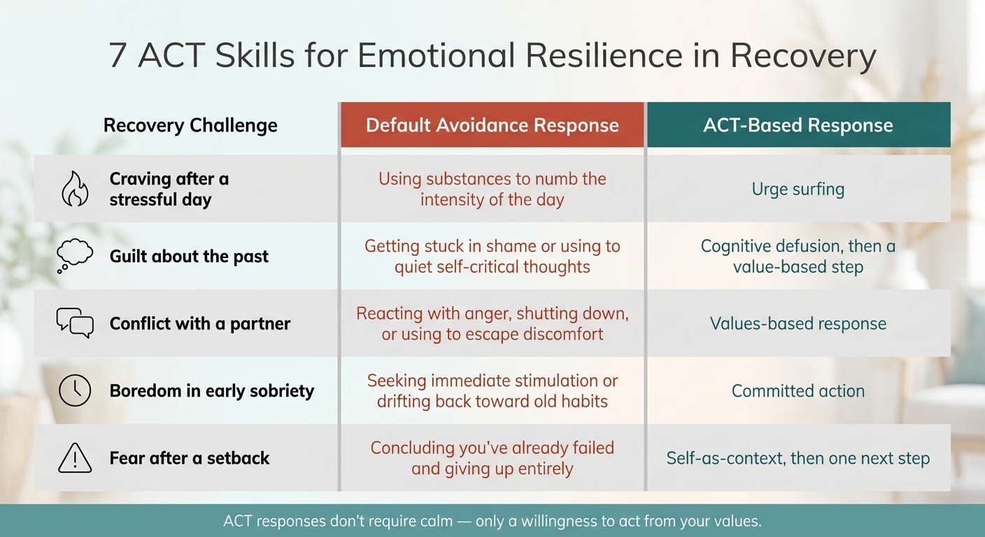 7 ACT Skills for Emotional Resilience in Recovery: ACT vs. Avoidance Responses