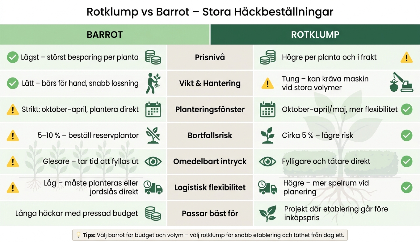 Rotklump vs Barrot – Snabbguide för stora häckbeställningar
