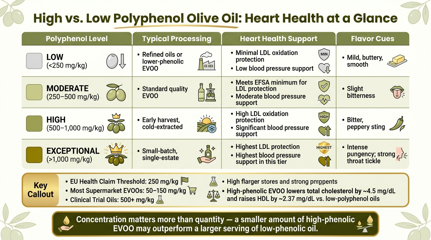 High vs. Low Polyphenol Olive Oil: Heart Health at a Glance