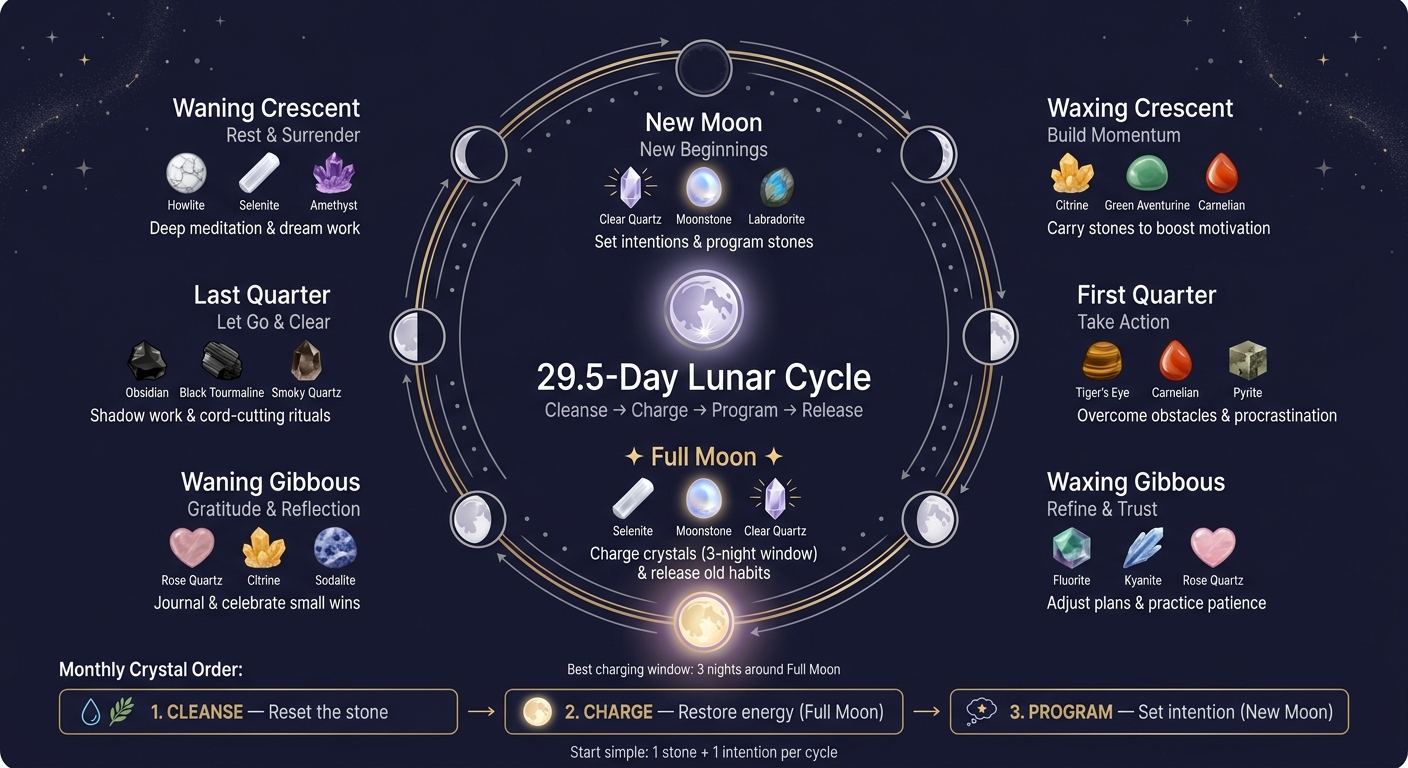 Moon Phases & Crystal Use: A 29.5-Day Ritual Cycle