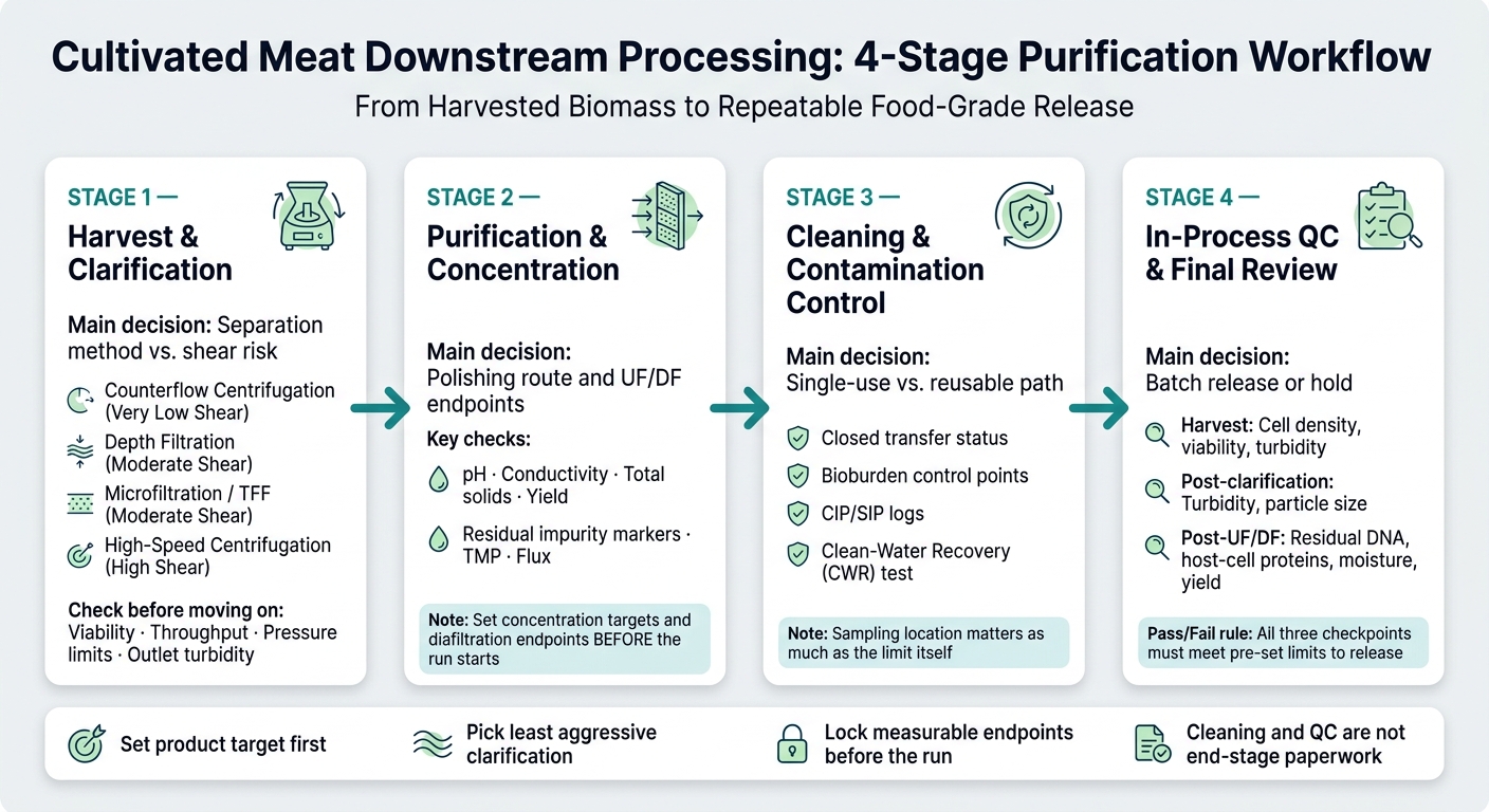 Cultivated Meat Downstream Processing: 4-Stage Purification Workflow