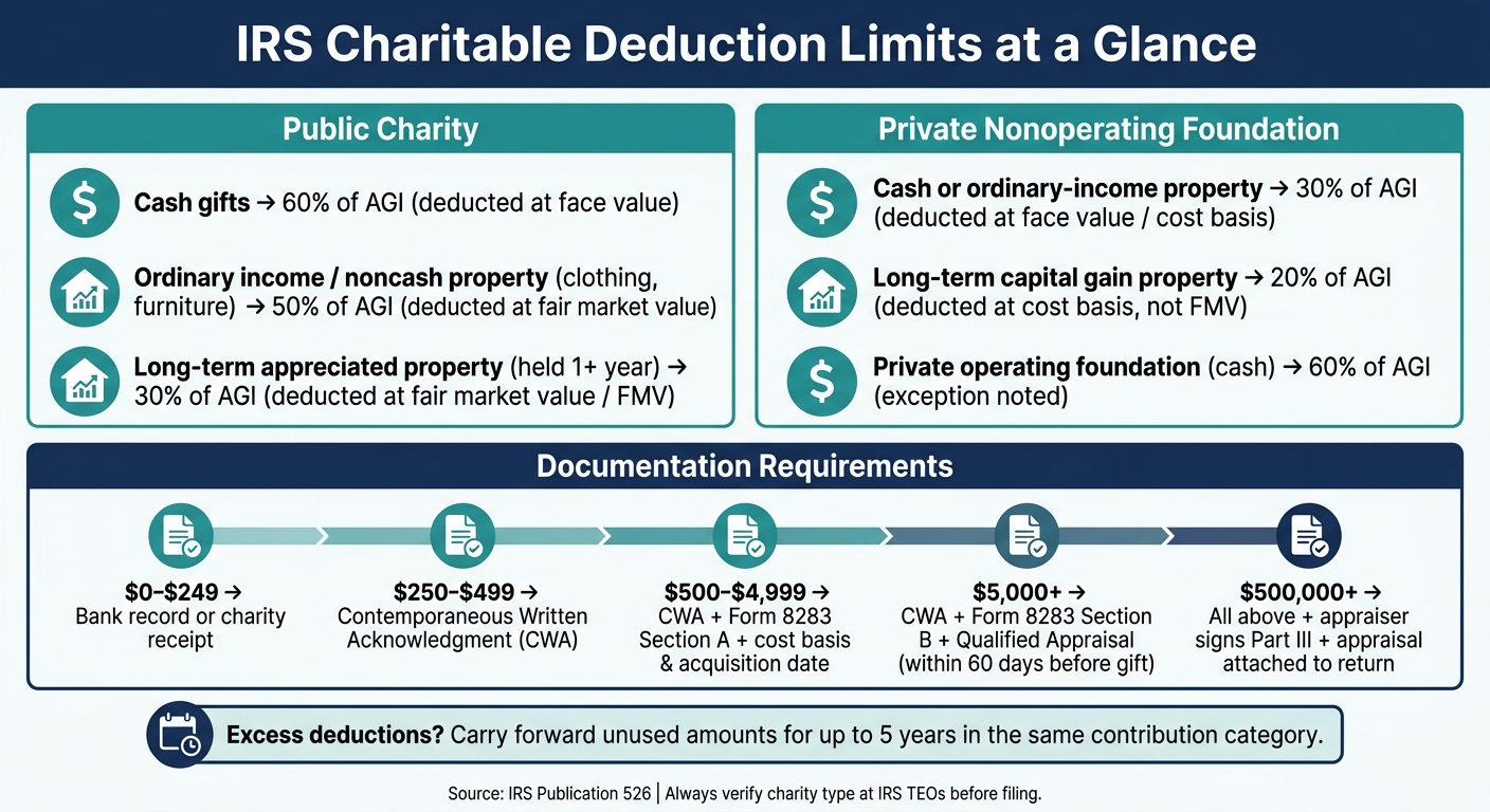 IRS Charitable Deduction Limits: Public Charity vs. Private Foundation