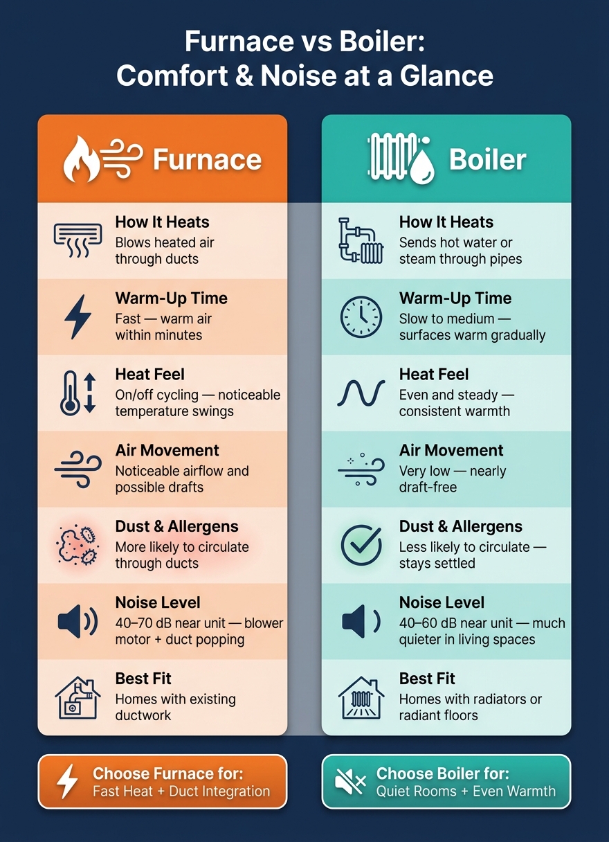 Furnace vs Boiler: Comfort & Noise Comparison