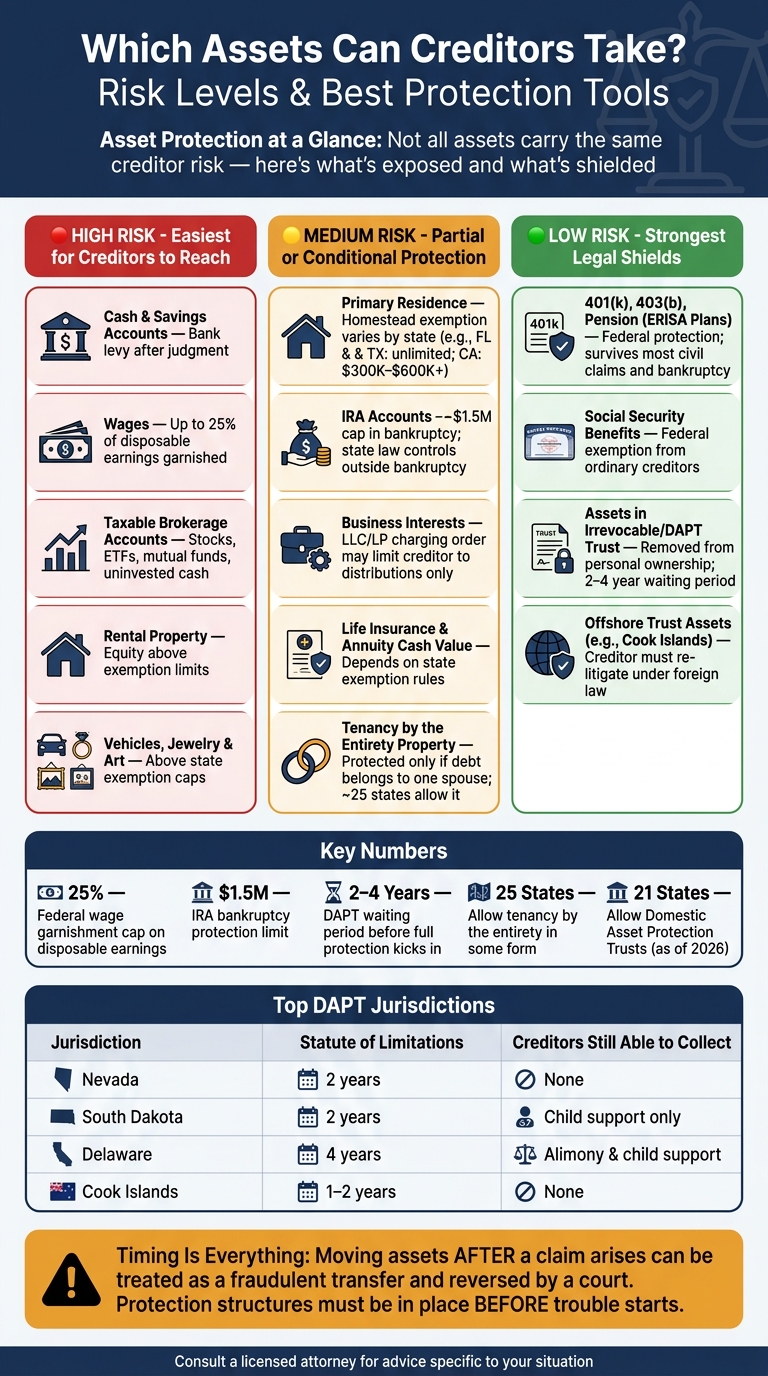 Which Assets Can Creditors Take? Risk Levels & Best Protection Tools