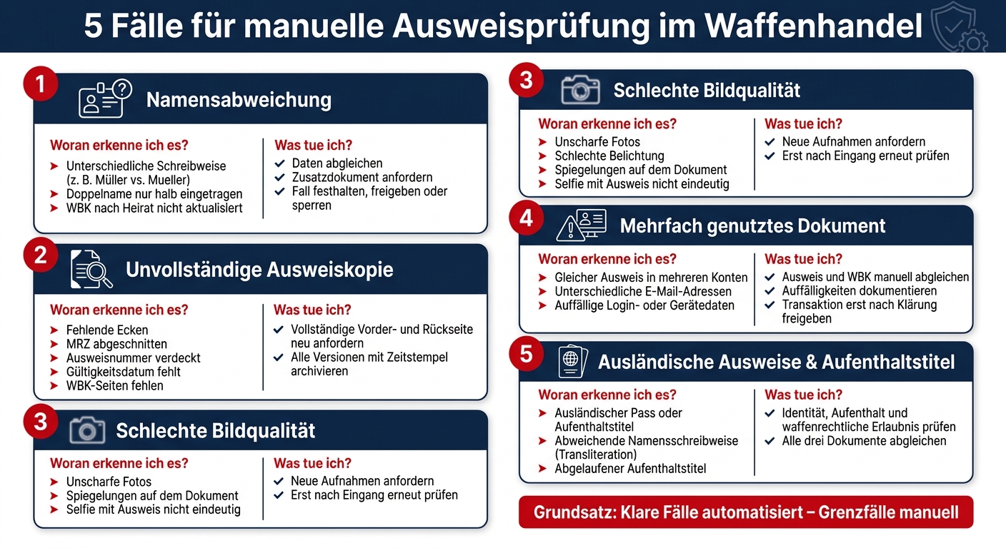 5 Fälle für manuelle Ausweisprüfung im Waffenhandel – Übersicht