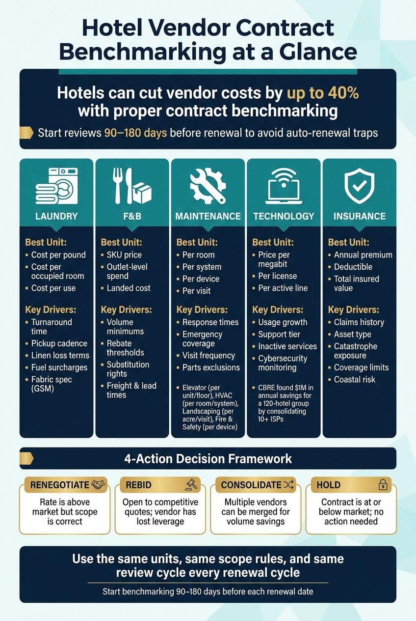 Hotel Vendor Contract Benchmarking: 5 Categories, Key Units & Cost Drivers