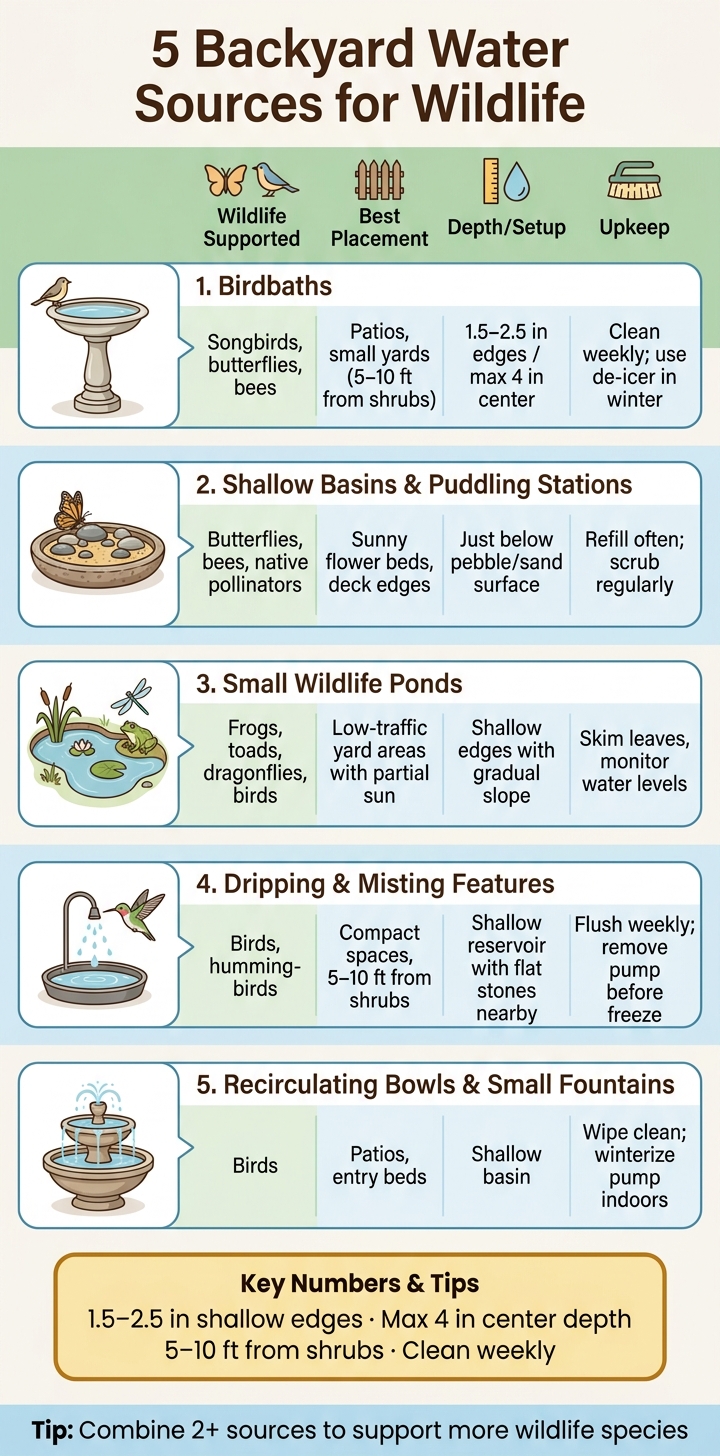 5 Backyard Water Sources for Wildlife: Quick Comparison Guide