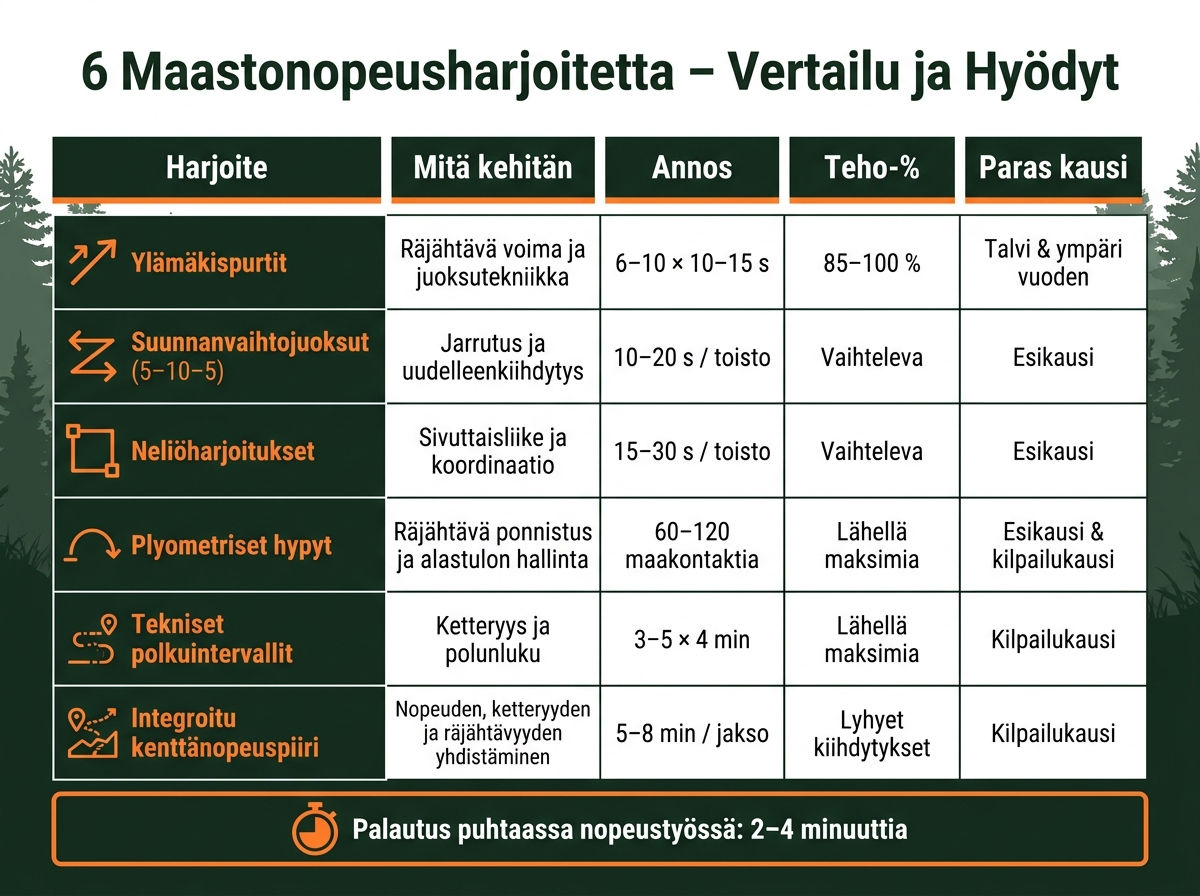 6 Maastonopeusharjoitetta – Vertailu ja Hyödyt