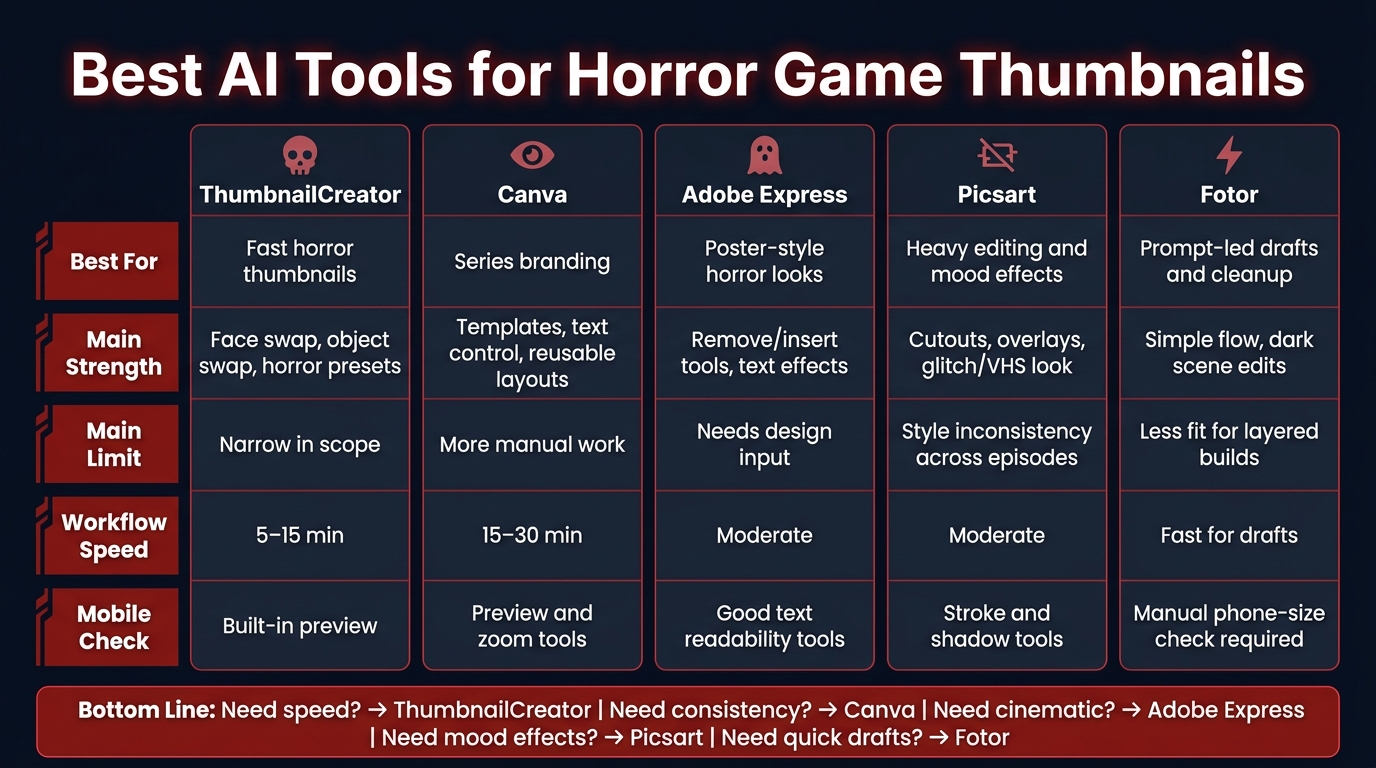 Best AI Tools for Horror Game Thumbnails: Side-by-Side Comparison
