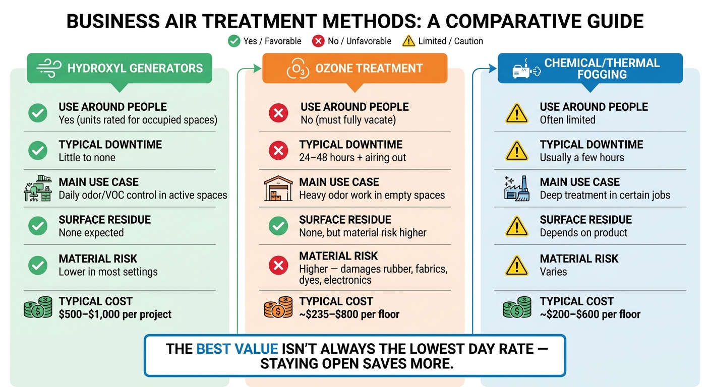 Hydroxyl Generators vs. Ozone vs. Chemical Fogging: Business Comparison