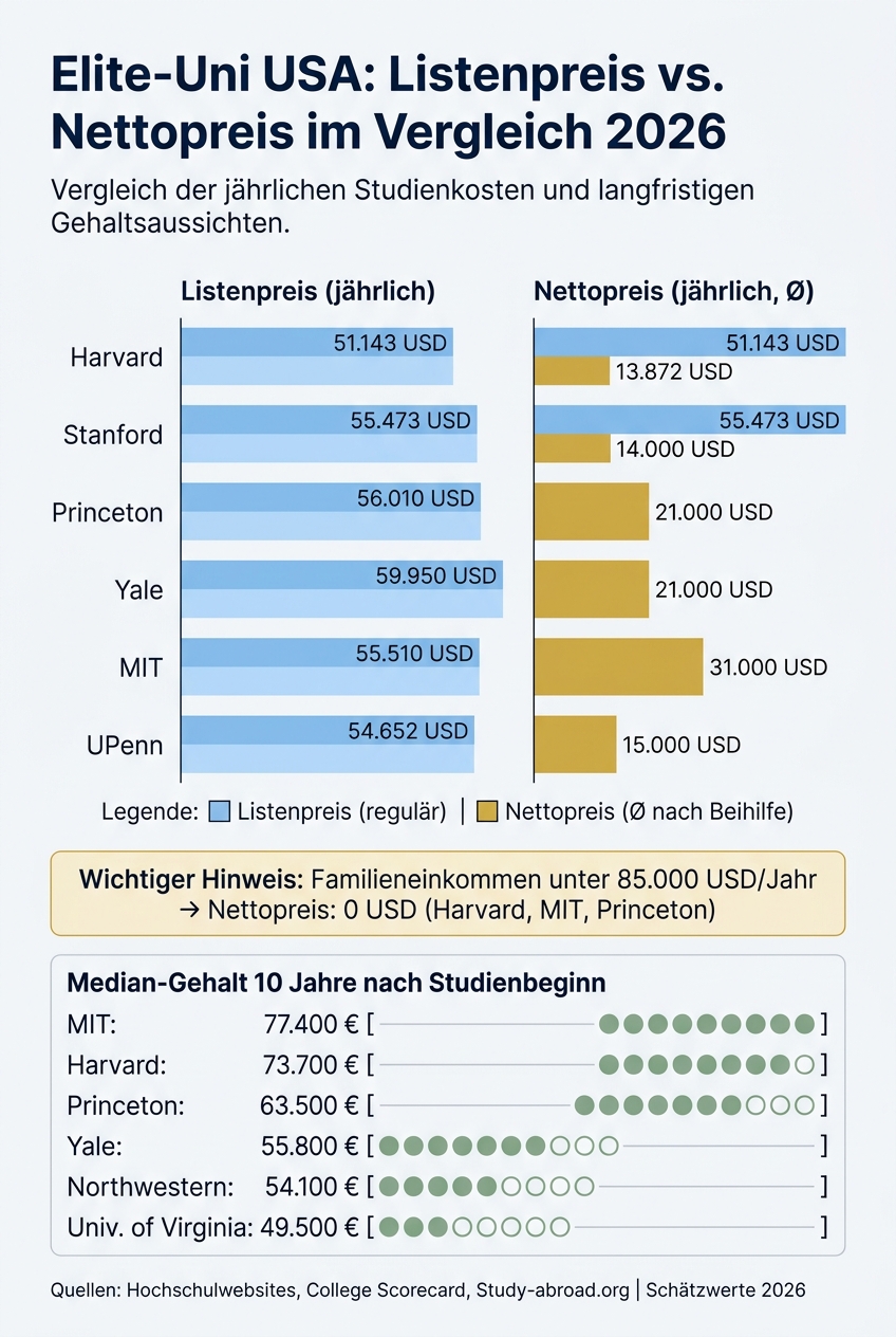 Elite-Uni USA: Listenpreis vs. Nettopreis im Vergleich 2026
