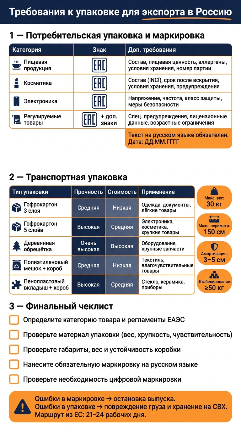 Требования к упаковке для экспорта в Россию: чеклист