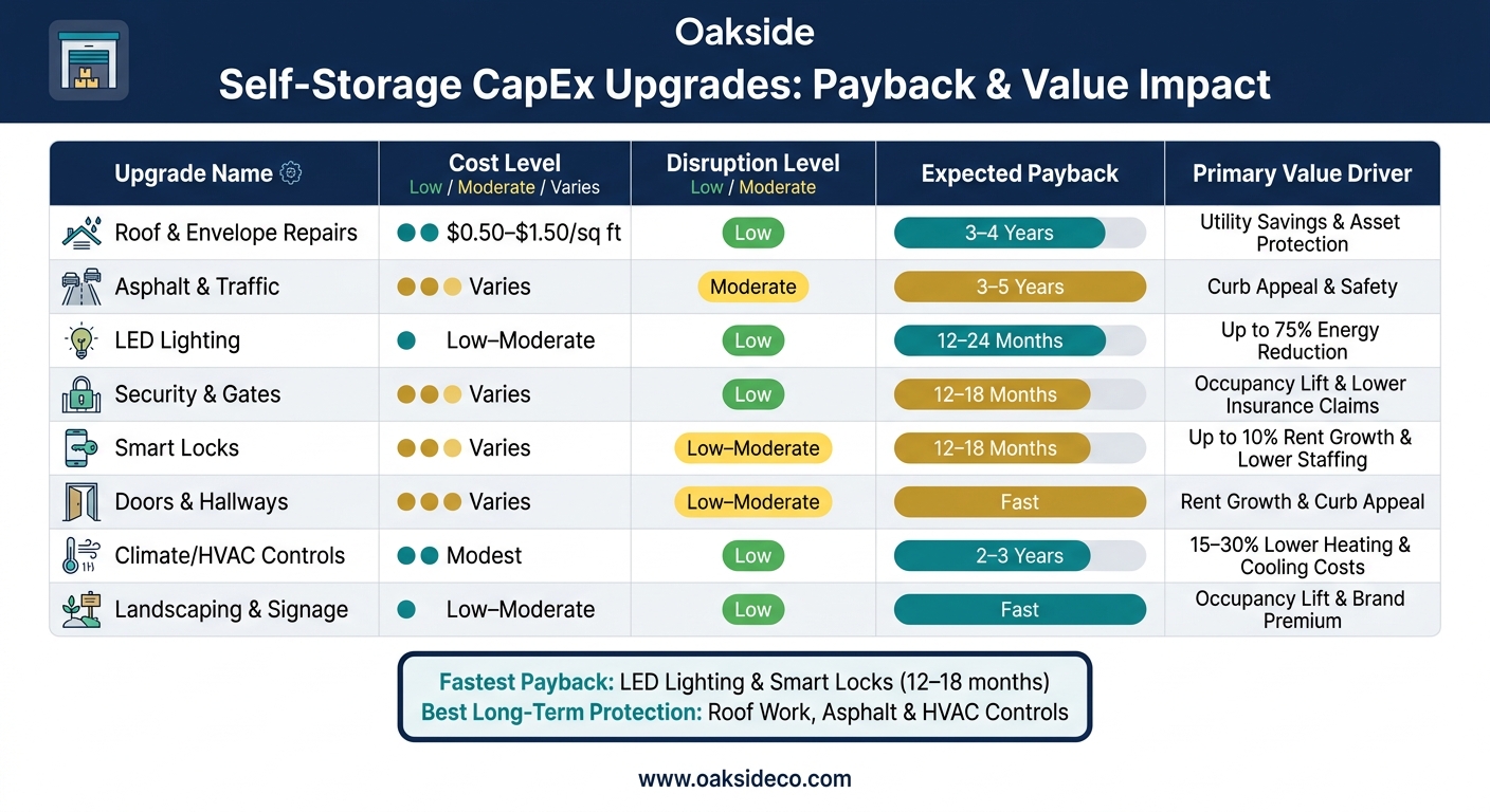 Self-Storage CapEx Upgrades: Payback & Value Impact Comparison